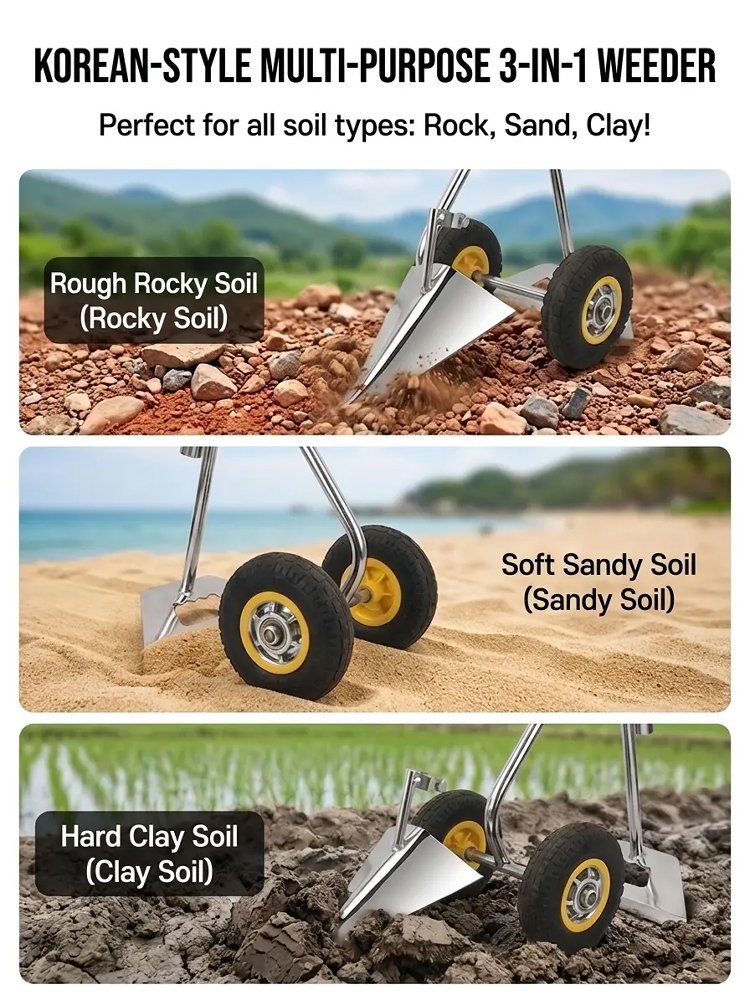 Agricultural 3-in-1 Weeding Tool, Soil Loosening and Ditching Hoe