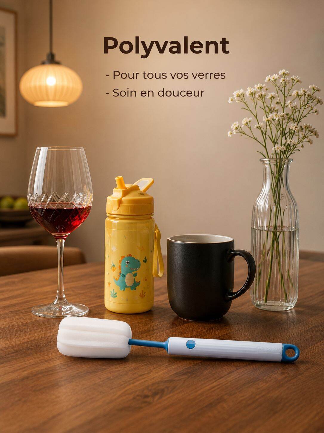 Brosse à tasse à long manche pour la maison, éponge multifonction avec tête remplaçable