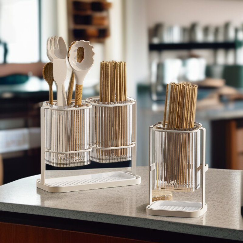 حاوية عيدان الطعام المطبخية المنزلية لتصريف المياه وصندوق تخزين شفاف للسكين والشوكة والملعقة