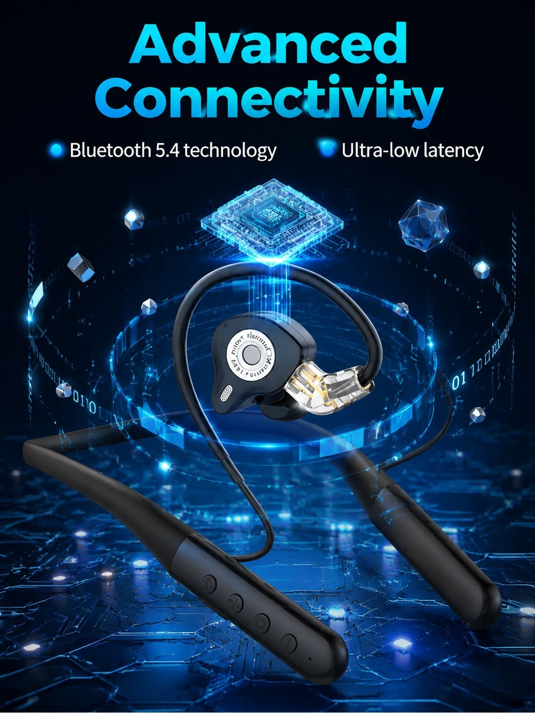 Long-lasting battery sports earphones with neckband