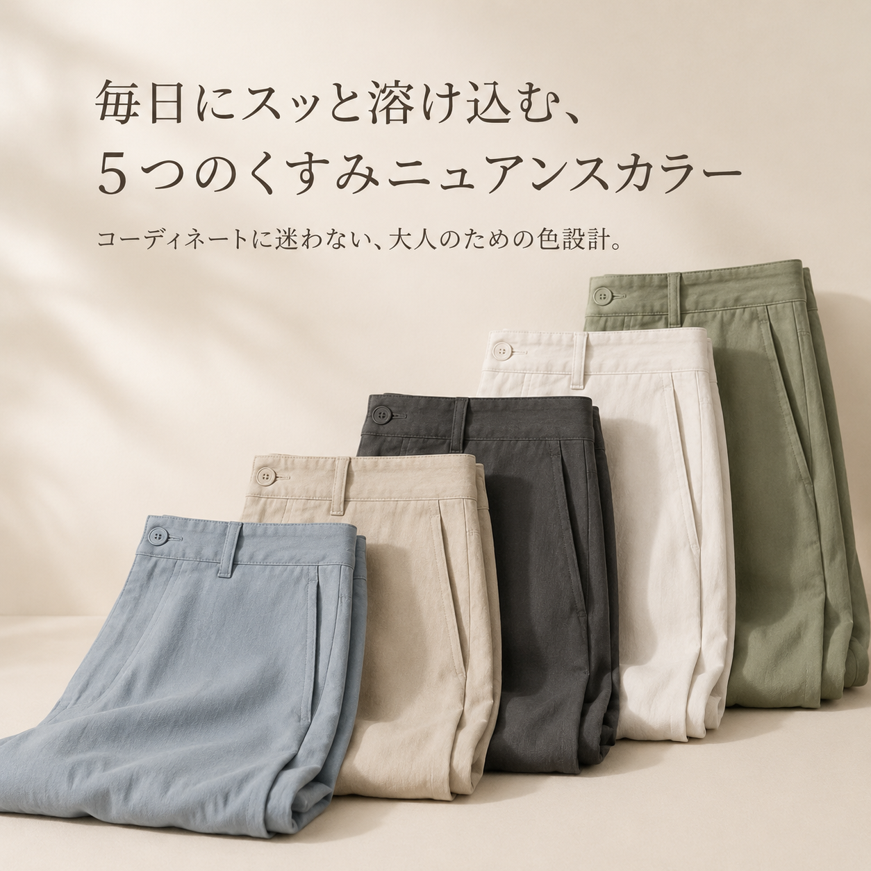 テンセルコットン混紡レディース夏用ゆったりワイドパンツ