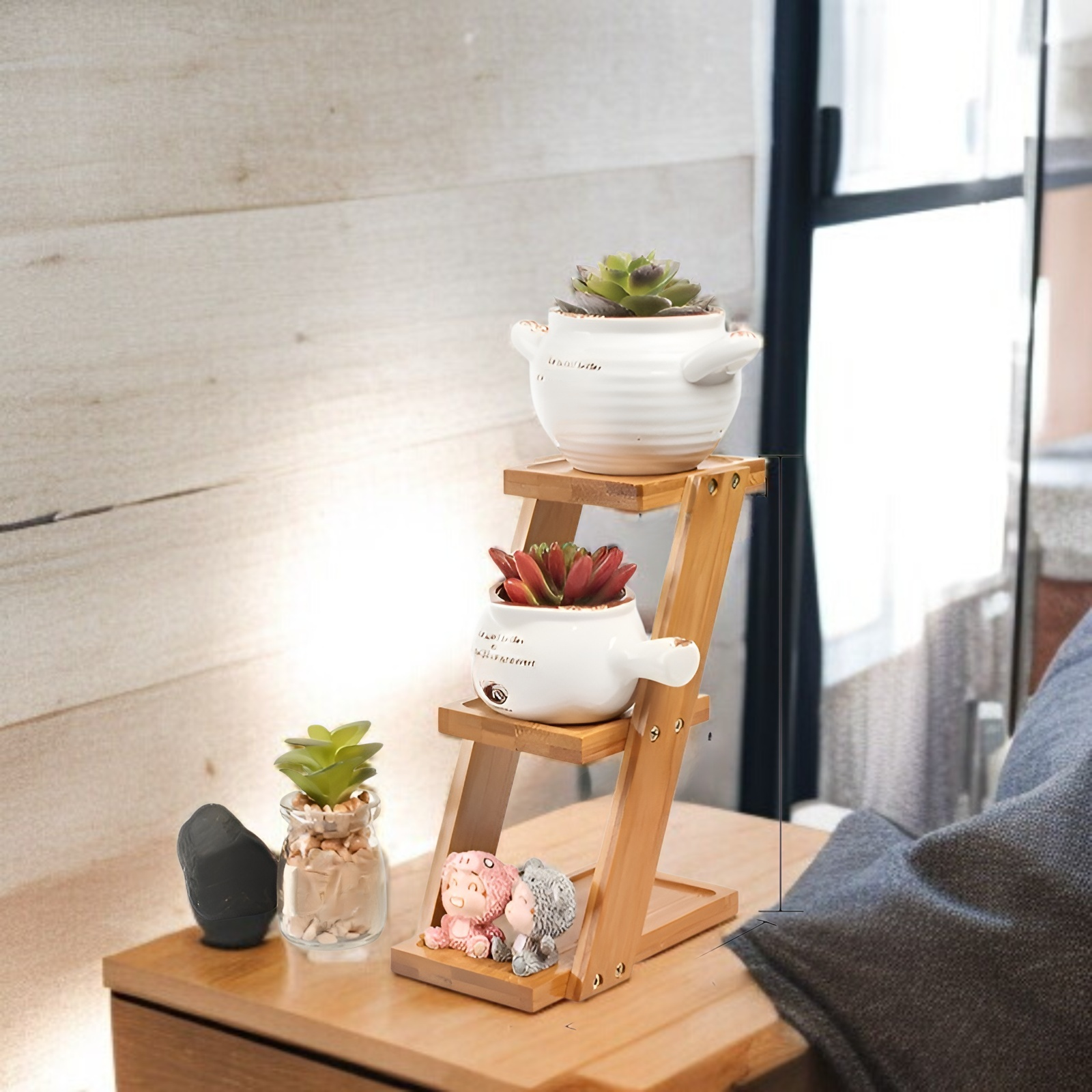 Estante de flores de bambú para escritorio, especial para macetas pequeñas, 25*10*18cm