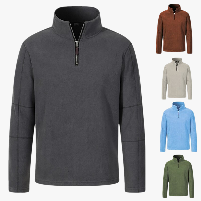 Detalle del cuello alto en sudadera de temporada