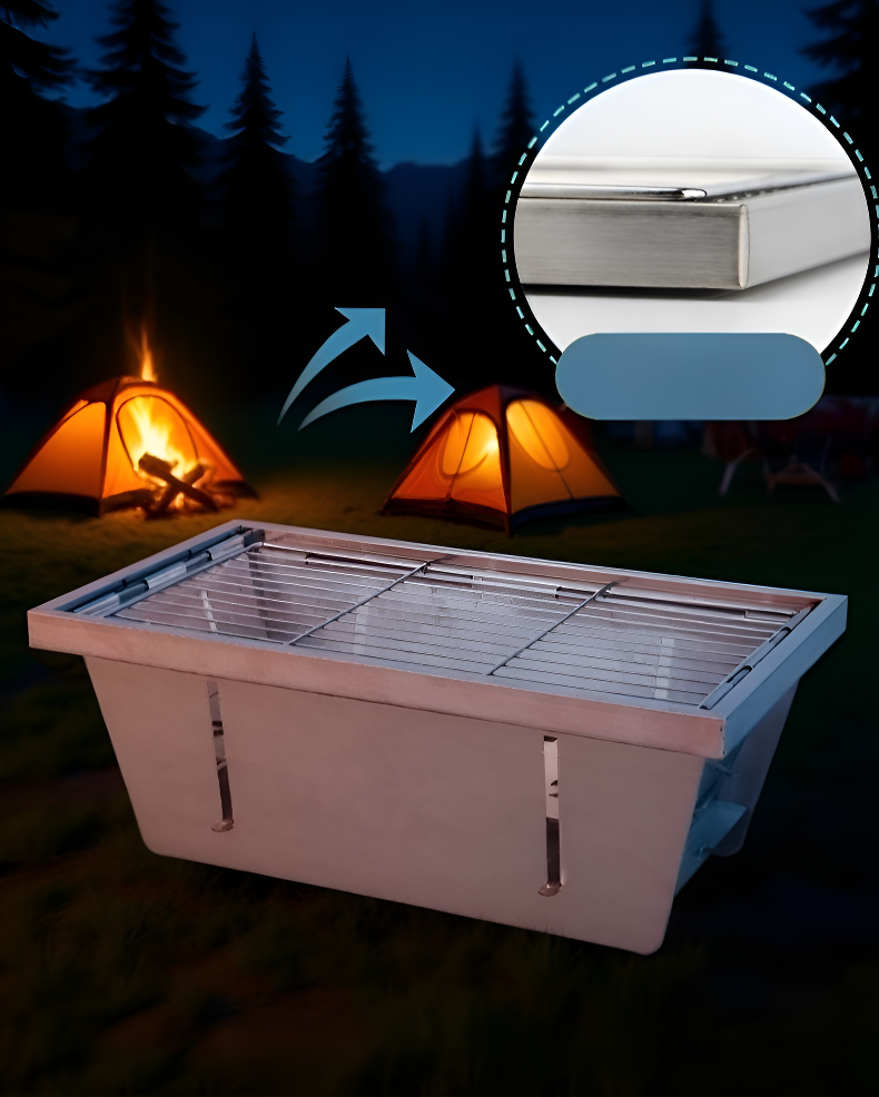 バーベキューグリルを持ち運ぶ様子