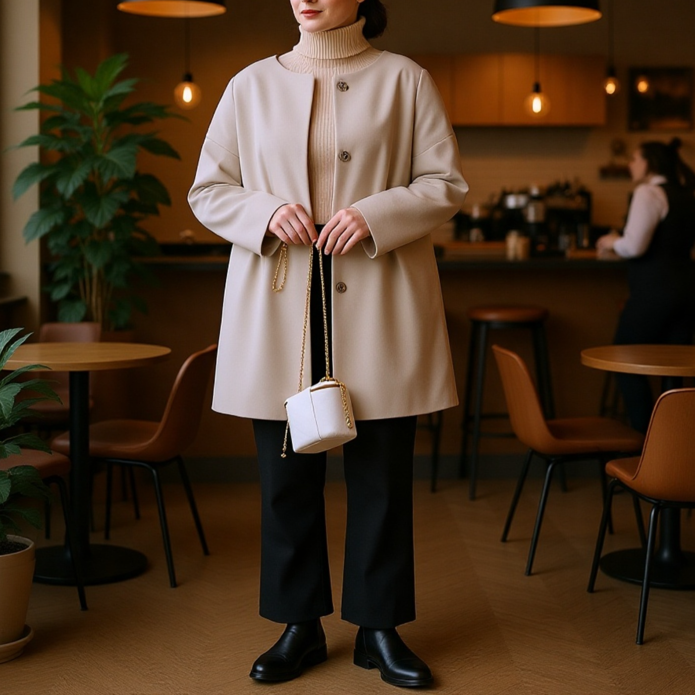 프리미엄 여성 가을 겨울 솔리드 코트 루즈핏 일자 상의 모직 코트 무드 코트