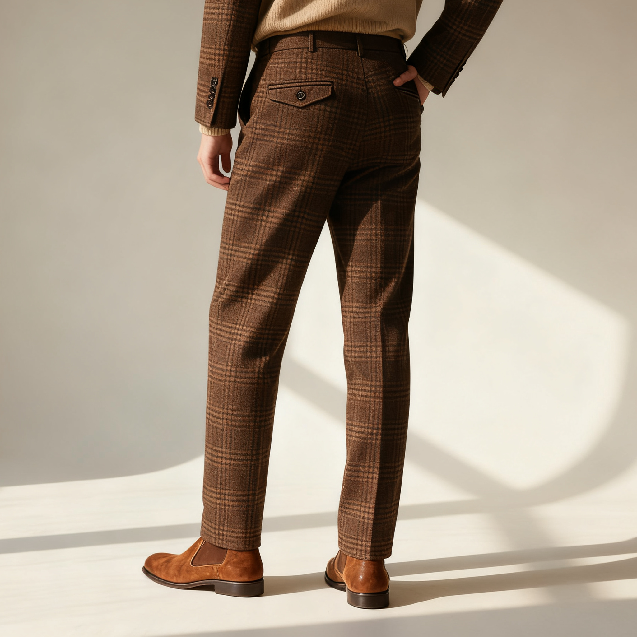 남자 체크무늬 면 정장 팬츠