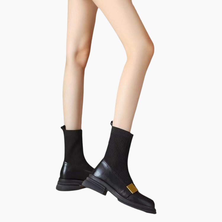 앵클부츠 여학생 니트 스판 슬림부츠 라운드 플랫 굽 워커부츠 앵클부츠 여학생 라운드 플랫 통굽 워커