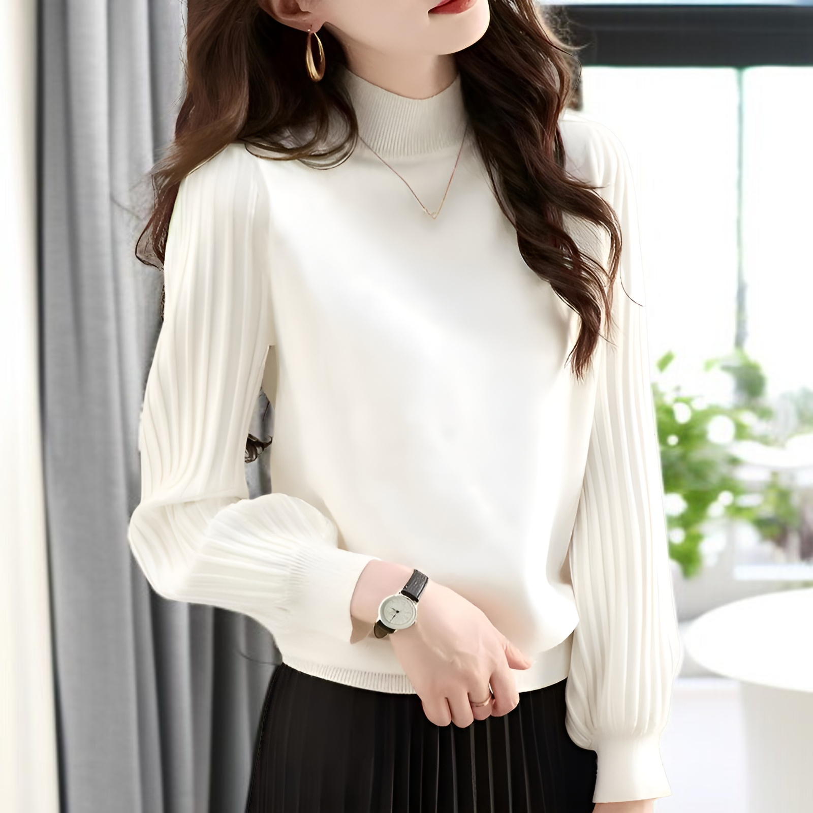 欧貨純色レディースセーター2024新作秋冬コーディネート