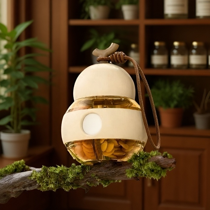 Dvouvrstvá přenosná dóza na léky ve tvaru lahvičky