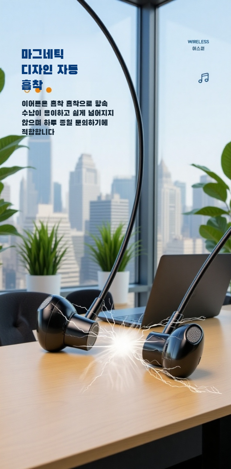 스마트폰과 연결된 스포츠 블루투스 이어폰