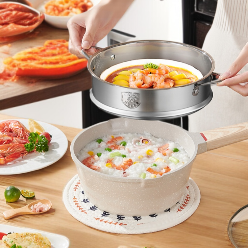 メディカルストーンミルクポットセットノンスティックポットスープポット家庭用離乳食サプリメントポットユニバーサルフライパンダイカスト食品サプリメントポット