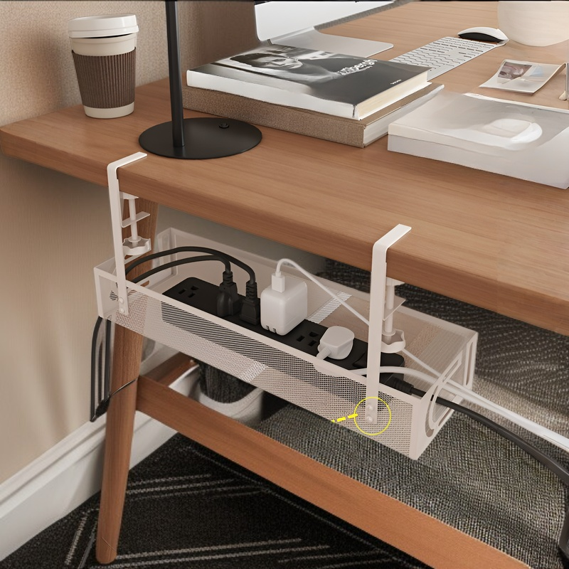 ชั้นวางปลั๊กไฟใต้โต๊ะ ติดตั้งโดยไม่ต้องเจาะ ที่เก็บปลั๊กไฟ