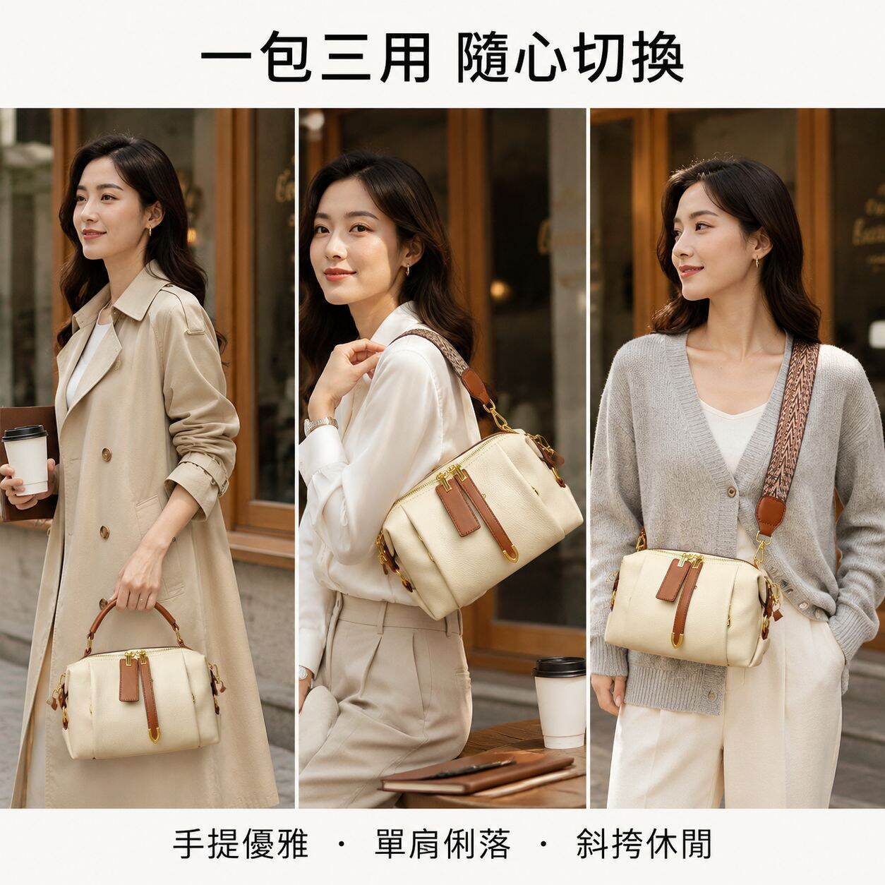 軟皮百搭手提女包單肩斜挎包
