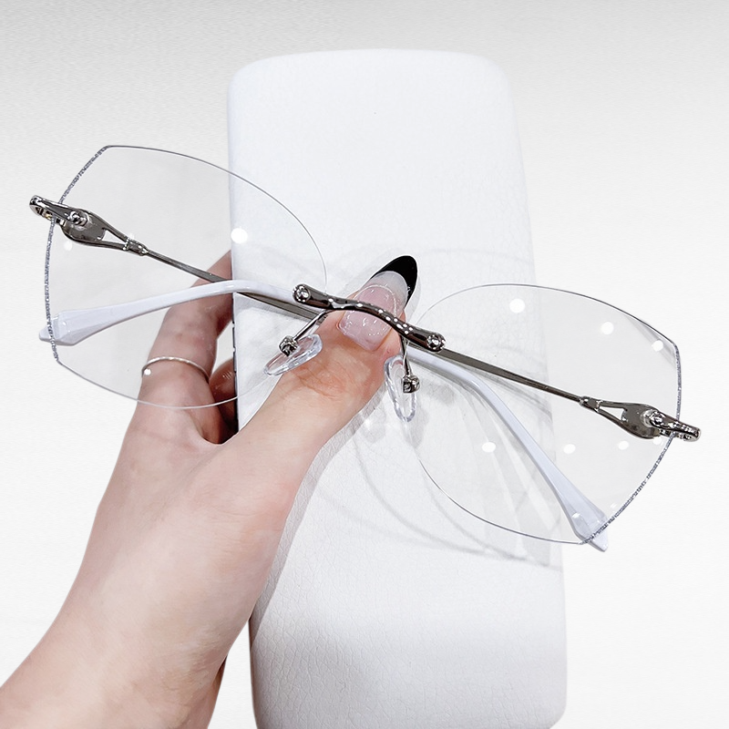 Gafas de lectura para mujer con montura biselada y sin marco