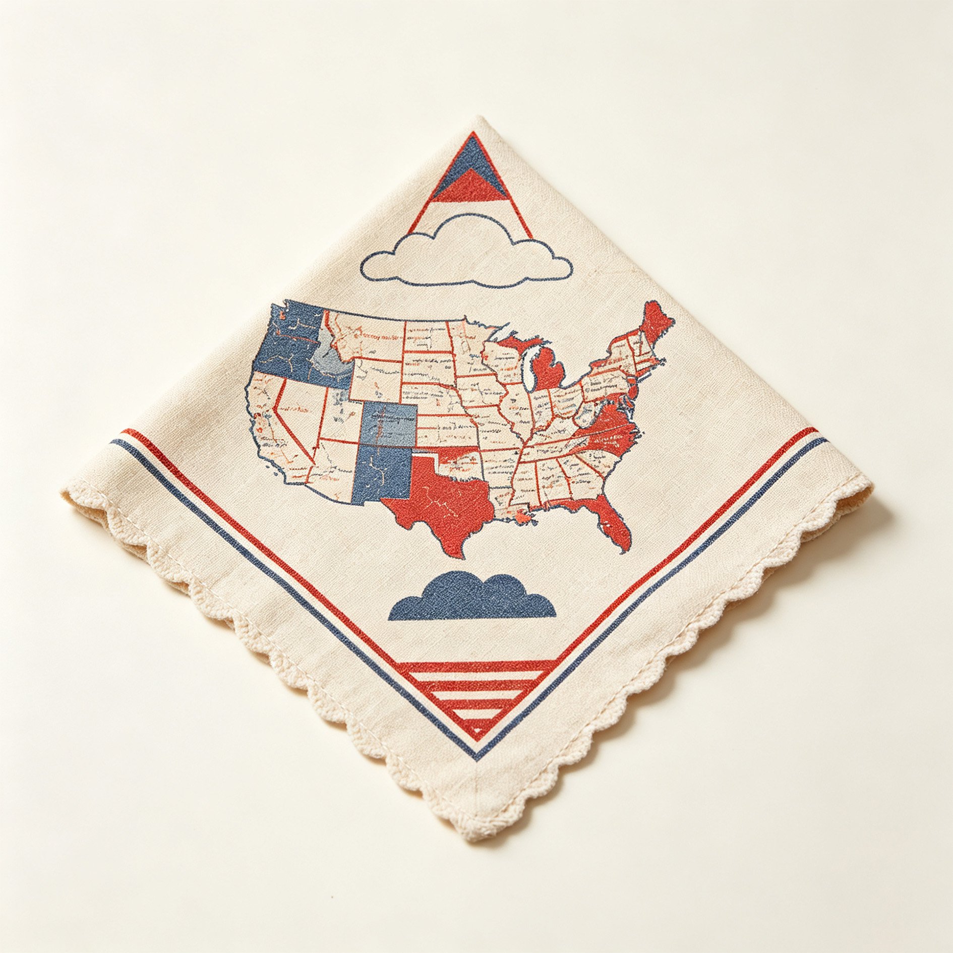 American-style map cotton and linen square scarf