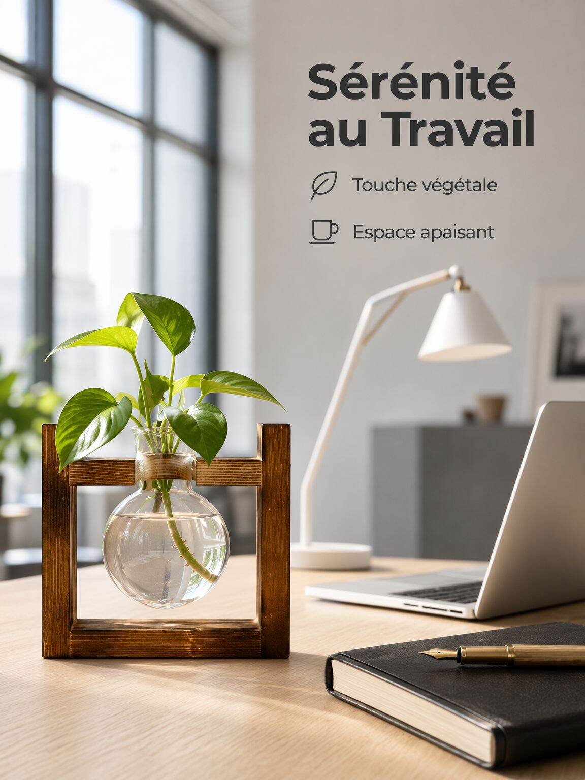 Petit vase hydroponique créatif avec support en bois
