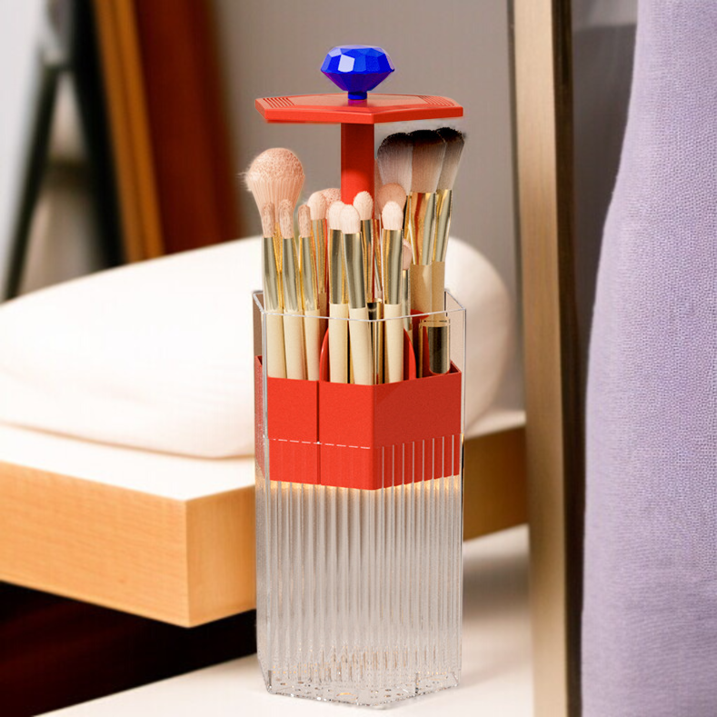 메이크업 브러쉬 수납 케이스 탁상 화장품 수납 케이스 방진 압착식 수납통 아이브로우 리프트 화장 케이스