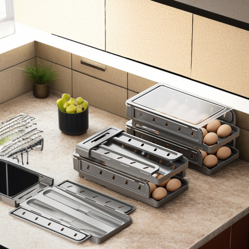 옆문 자동 보정 롤링 계란 수납함 접이식 가정용 계란 케이스 미끄럼틀 계란 홀더
