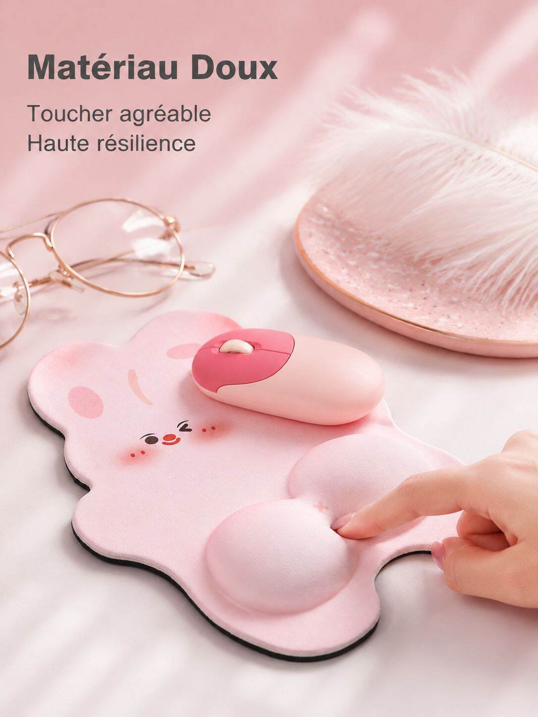 Tapis de souris lapin mignon avec repose-poignet 3D antidérapant
