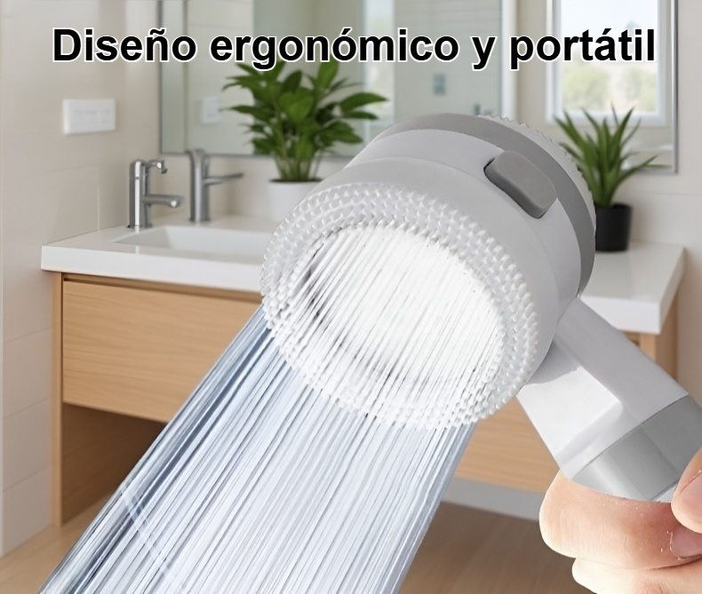 Cabezal de ducha de masaje portátil de silicona en uso