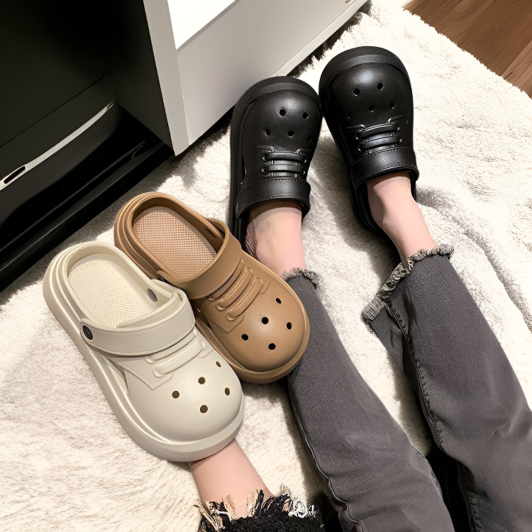 여름 여성용 두꺼운 밑창 미끄럼 방지 방취 구멍 샌들 투웨이 슬리퍼