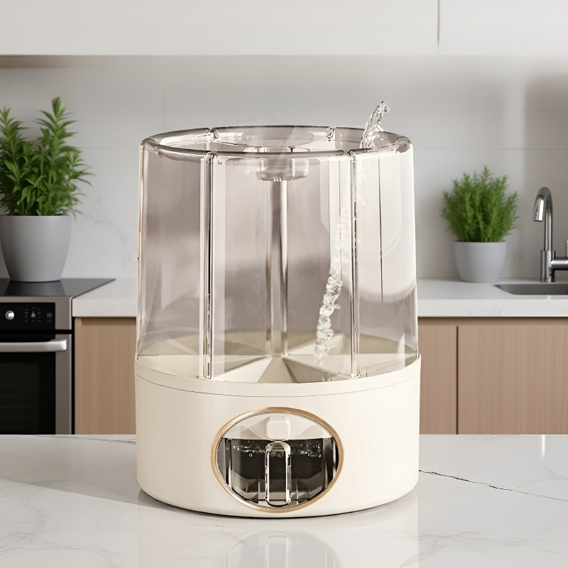 Cubo de almacenamiento de granos giratorio de 360° de gran capacidad