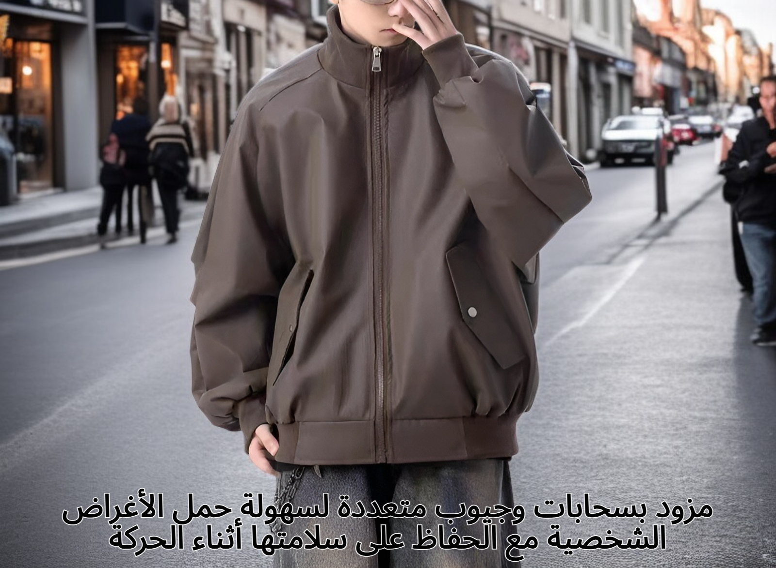 جاكيت جلد بني للدراجات النارية على الطراز الأمريكي