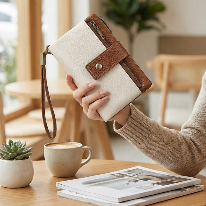 レディース三つ折りレトロレザー財布 大容量多機能短財布 スキミング防止 小銭入れ