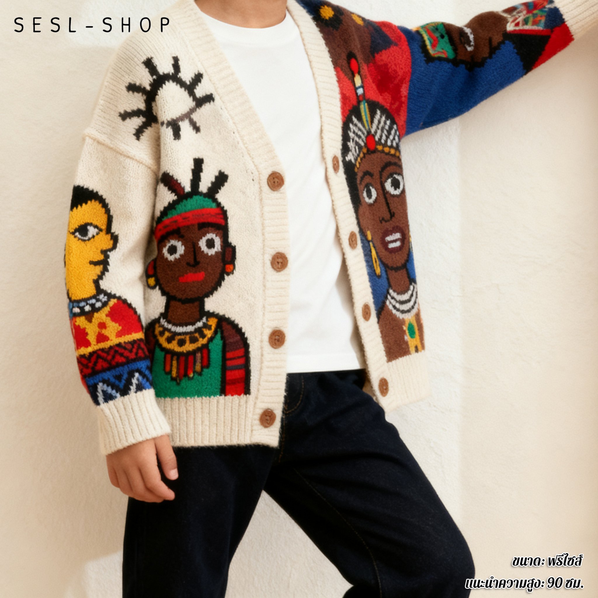 เสื้อคาร์ดิแกนสไตล์เกาหลีพร้อมลายการ์ตูน