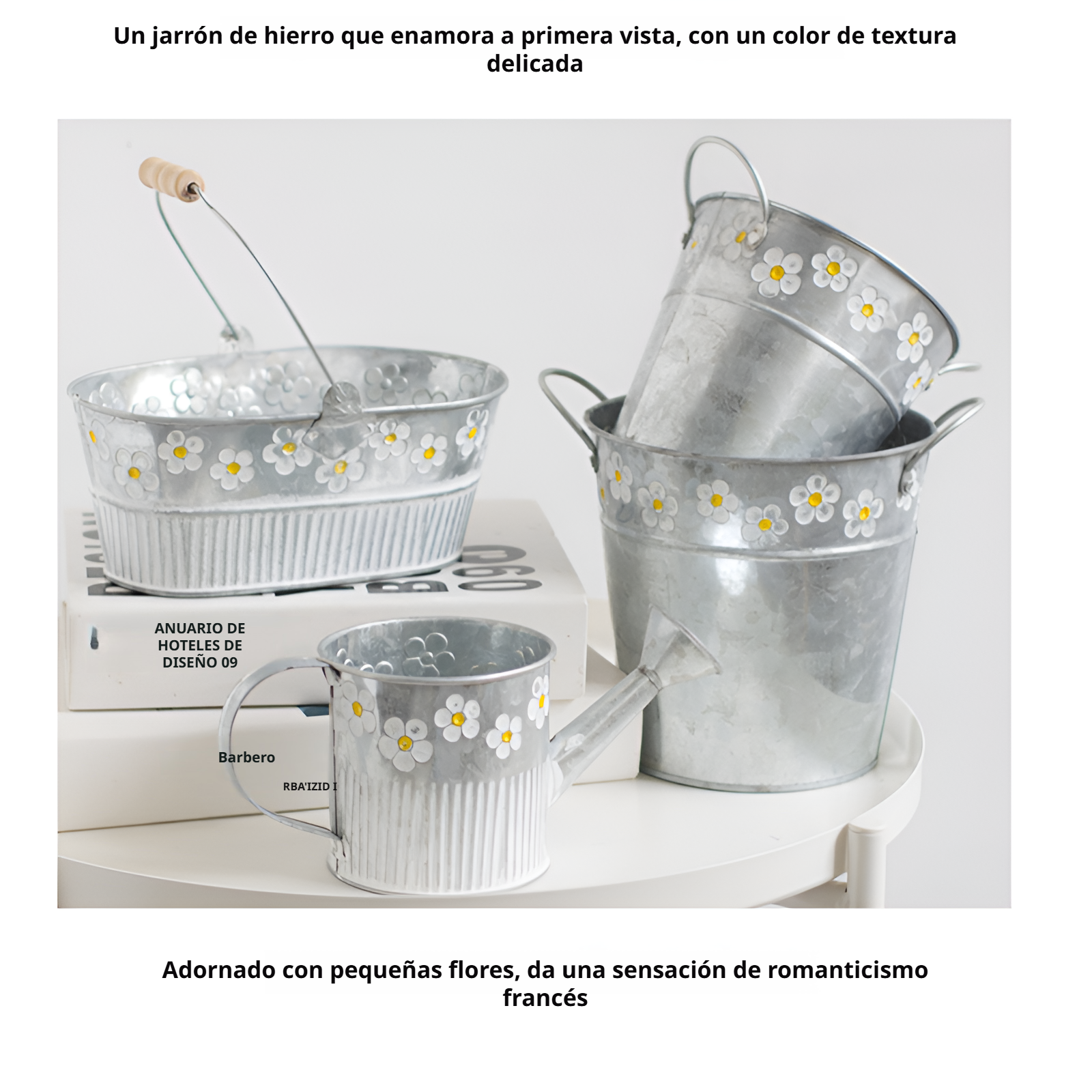 Maceta de hierro vintage, cubo de metal para flores secas