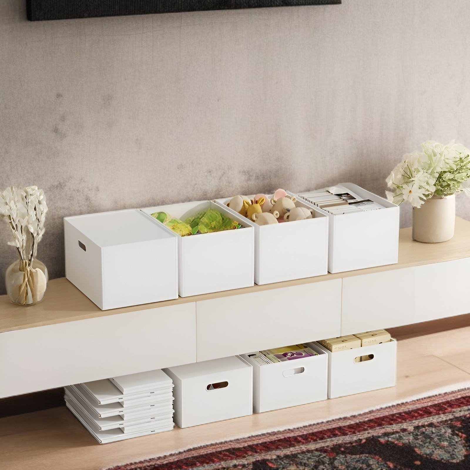 صندوق تخزين بلاستيكي أبيض متعدد الوظائف ذو سعة كبيرة