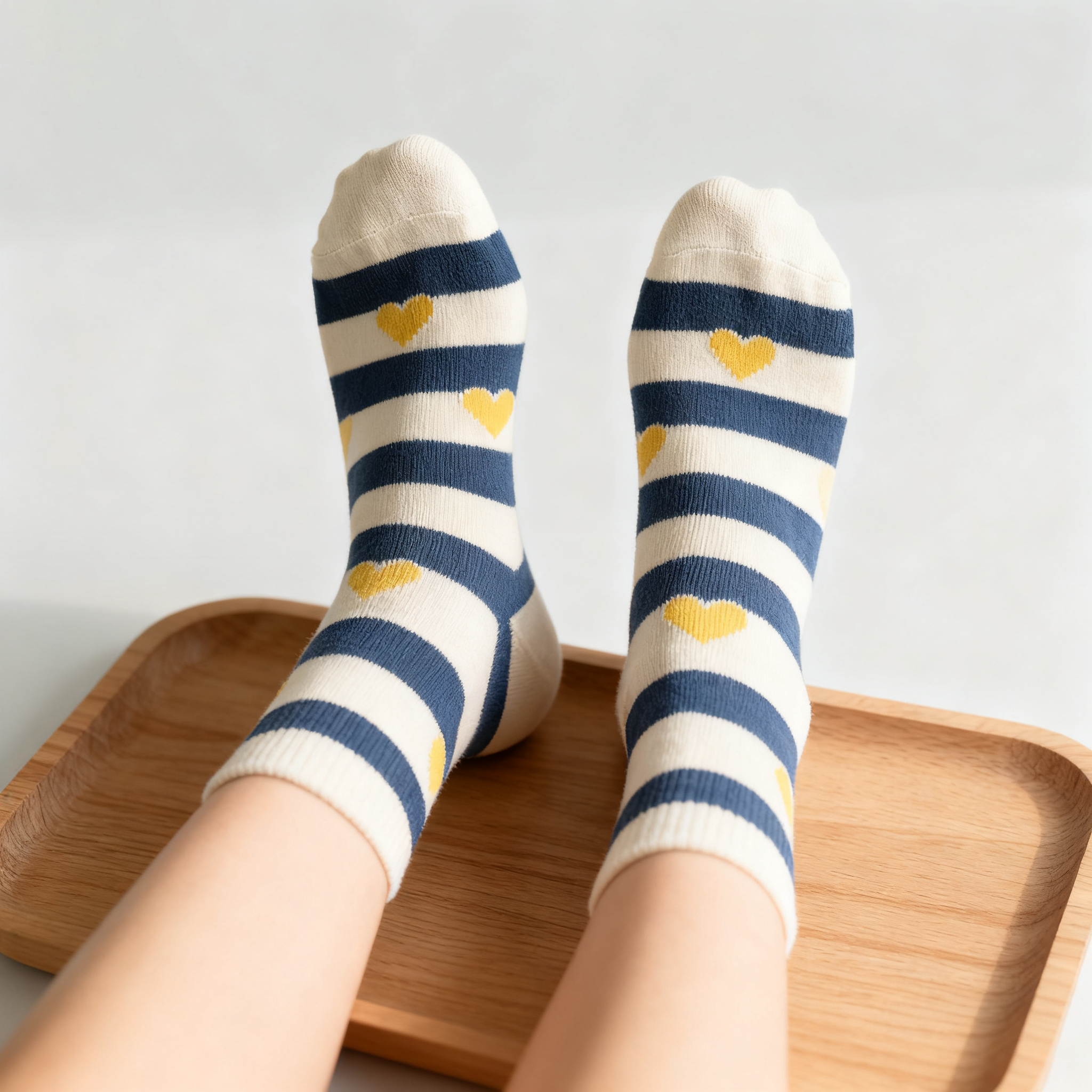 부드러운 면 소재의 스트라이프 양말 디테일