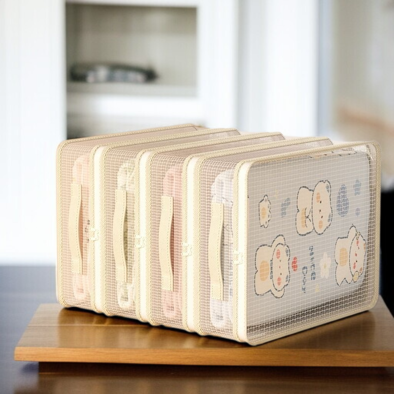 간절기 수납 가방 4종 세트 곰팡이 방지 의류 정리 가방 면 이불 수납 가방 칸막이 망사 옷장 수납 가방