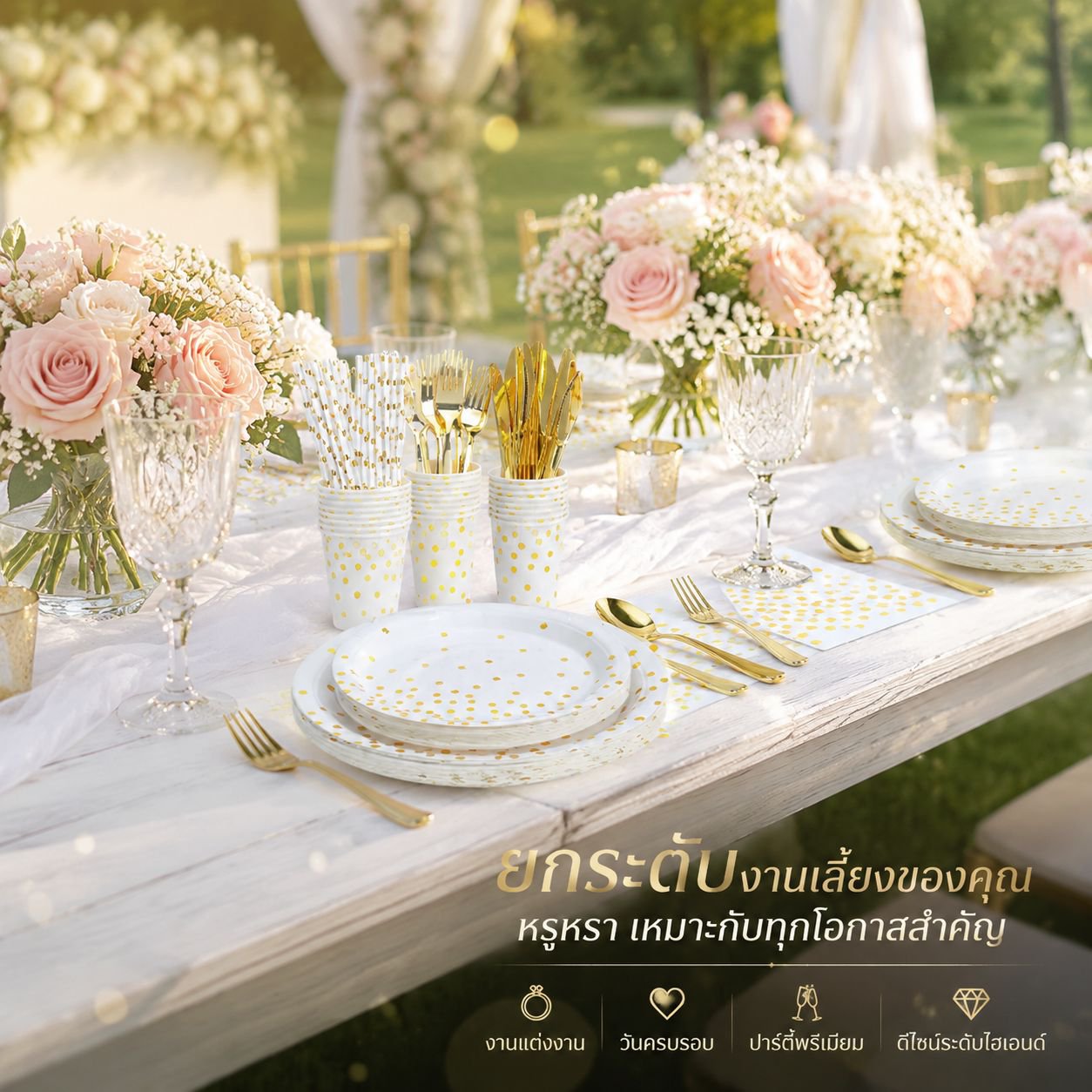 ชุดจานกระดาษฟอยล์แบบใช้แล้วทิ้งสำหรับงานเลี้ยง