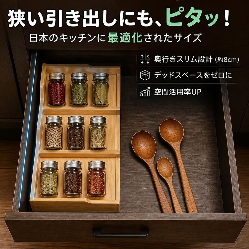 スパイス収納用の多機能3段収納ラック