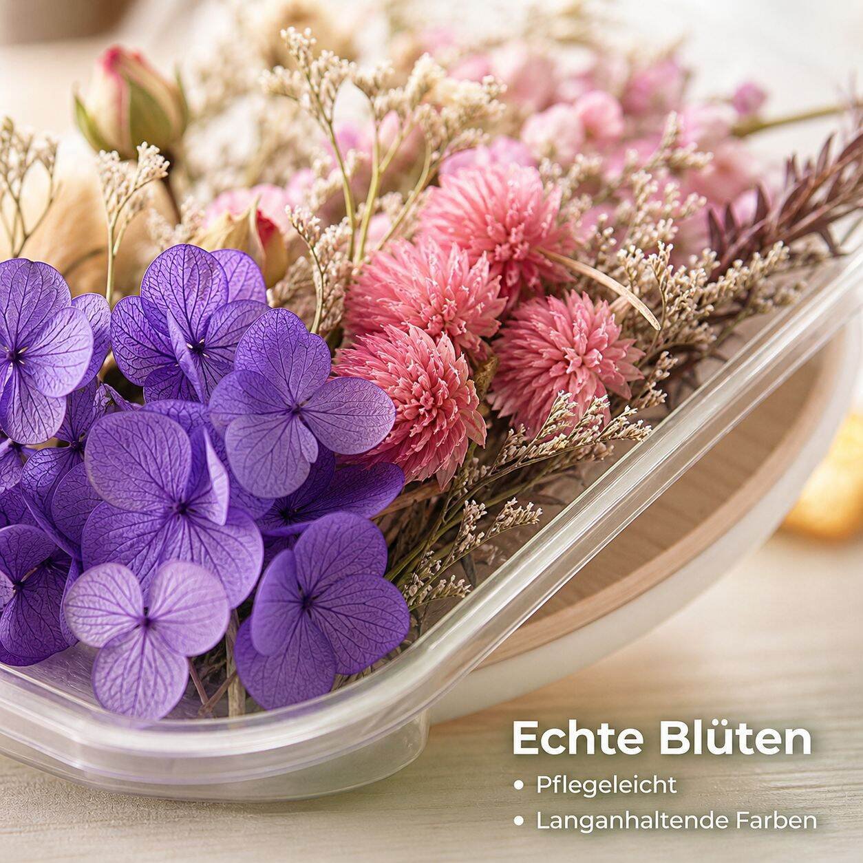 Bastelset mit konservierten Blumen, DIY-Blumenbox aus echten Blumen, Glaskuppel, Deko-Set für Zuhaus