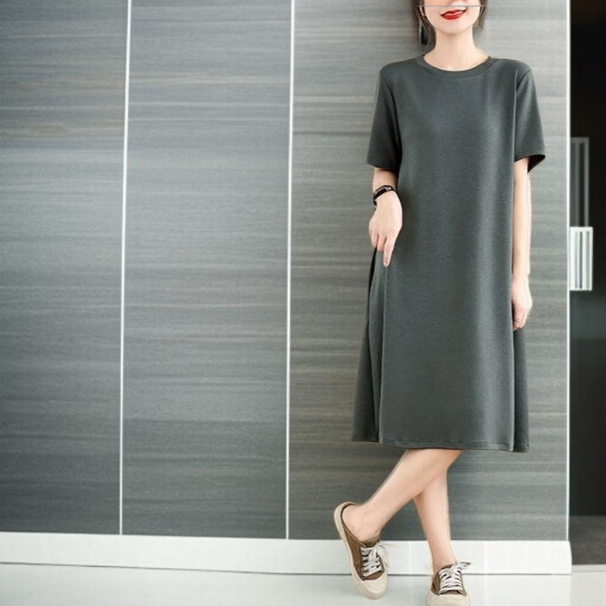 원피스 여 허리 여리여리 배 가리는 반팔 티셔츠 캐주얼 원피스