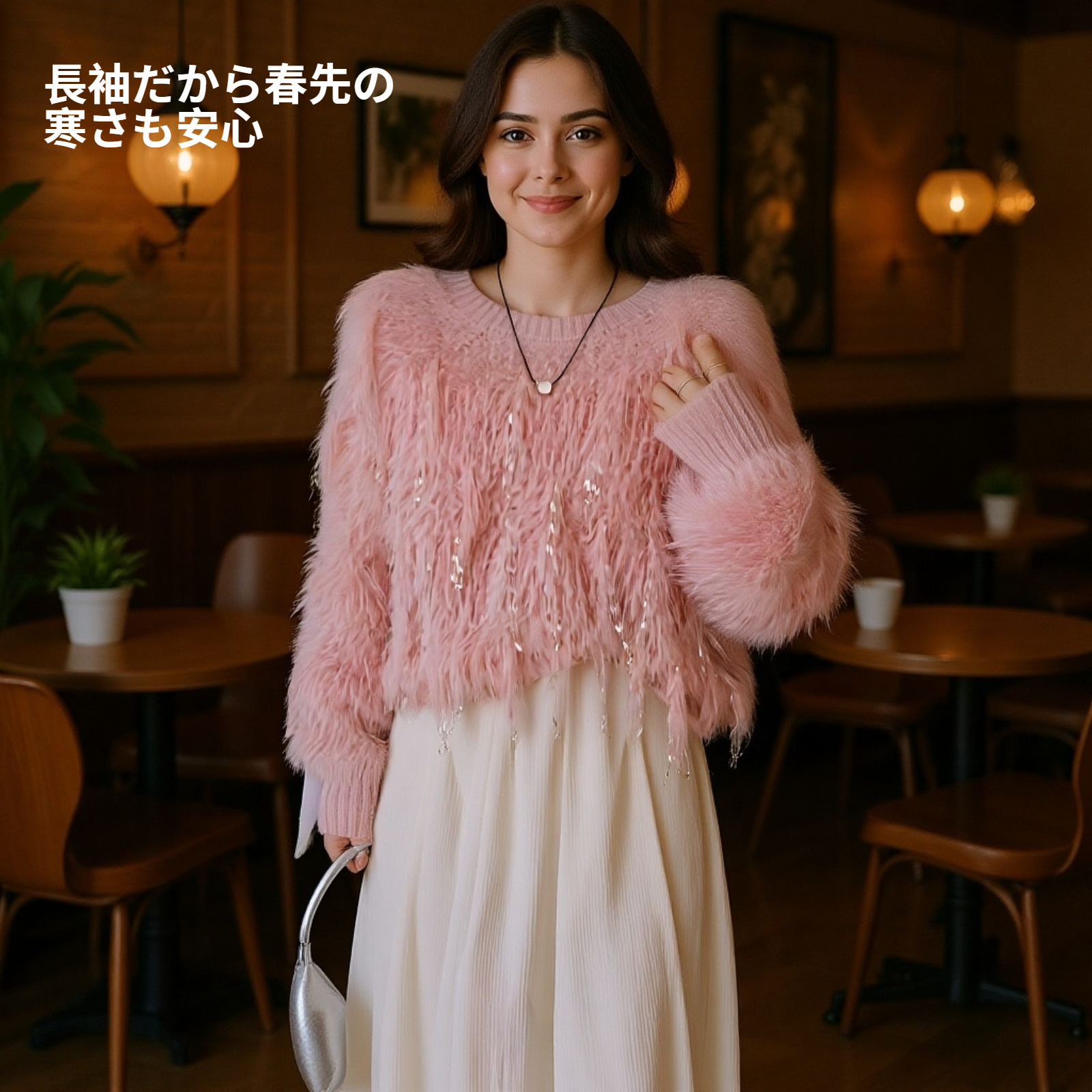 おしゃれな春コーデに映えるふわふわシャギーニット