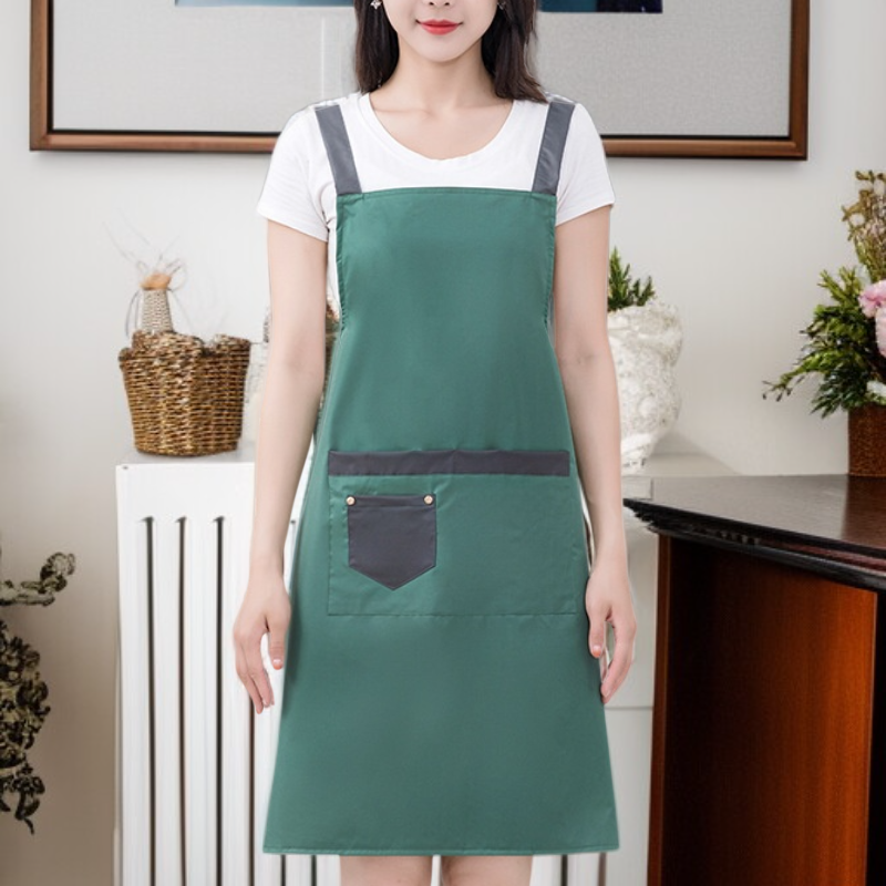Waterproof and oil-resistant apron with straps.