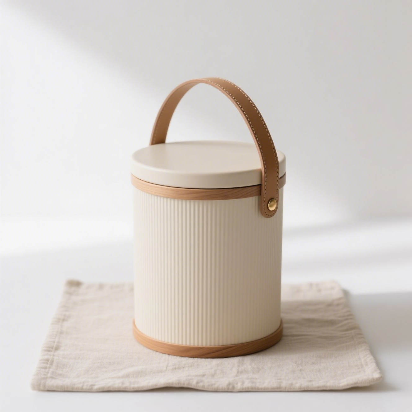 Lonchera cilíndrica con asa de cuero (2 piezas)
