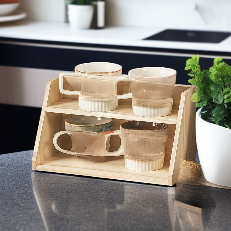 Wooden Office Desk Cup Rack Storage Organizer