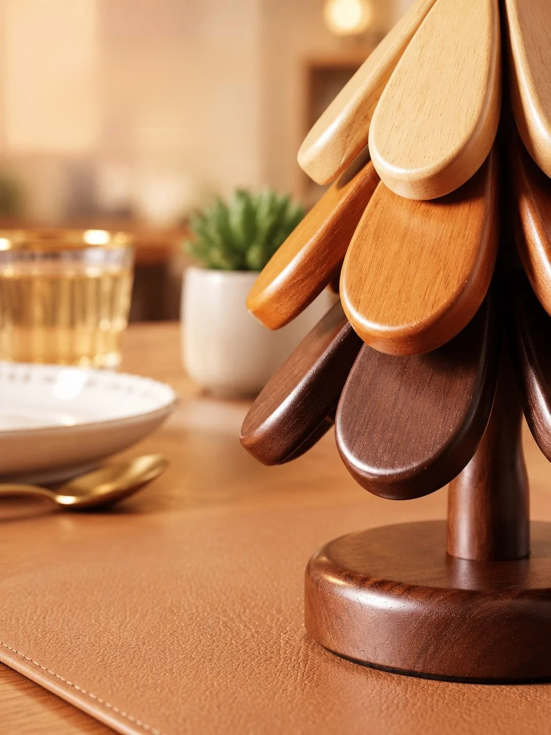 Decorative tableware rack and pot mat arranged on a dining table