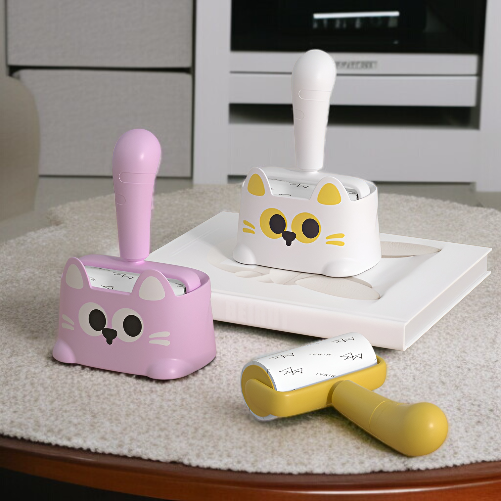 新しい漫画猫の毛取りセット、交換用引き裂き可能なローラー衣類付き、パパ猫の毛取り