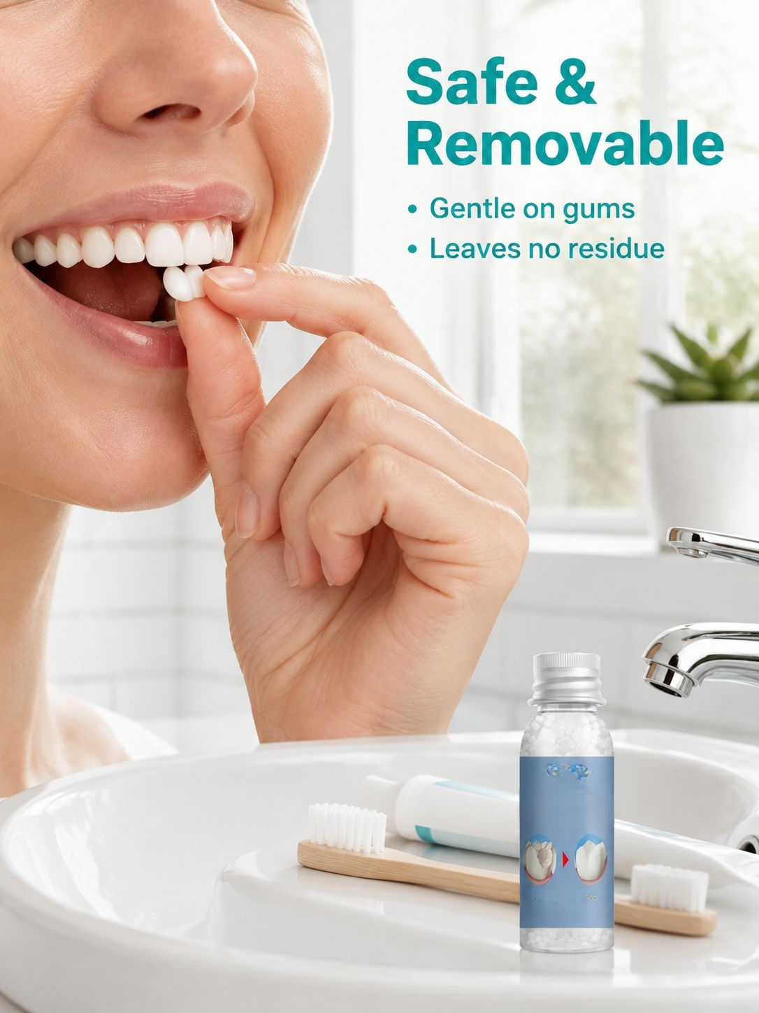 Close-up of EELHOE dental repair glue application