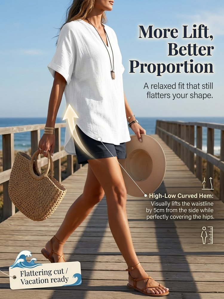 Hot-Weather Approved 100% Pure Cotton V-Neck Top - 80% OFF Flash Sale + 30-Day Risk-Free Full Refund
