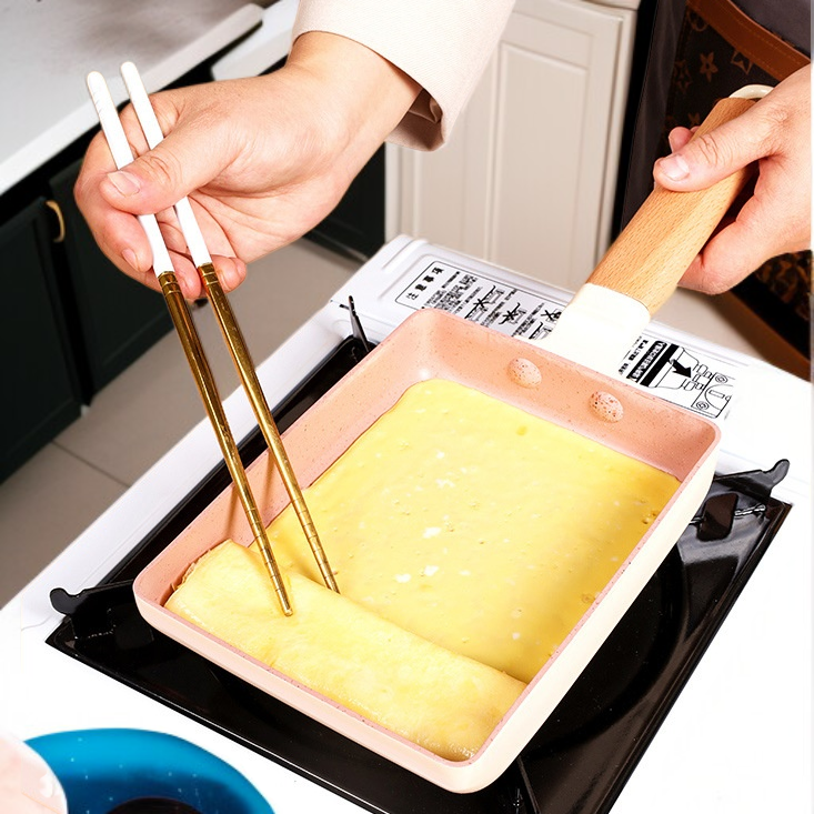 Sartén de piedra médica, sartén cuadrada tamagoyaki, huevo frito, filete, sartén antiadherente, sart