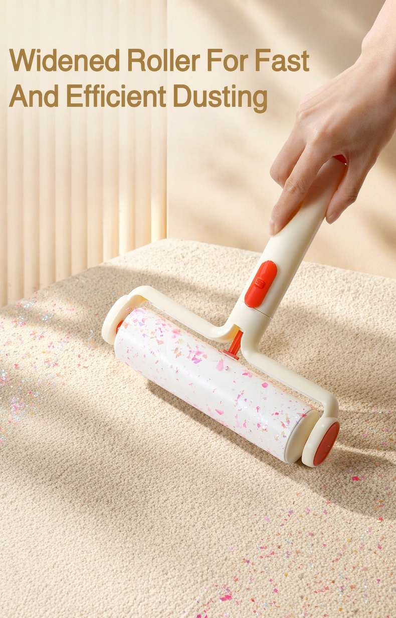Reusable lint roller with ergonomic handle and tweezers