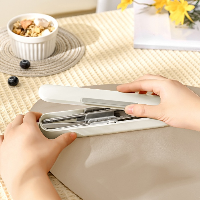 上班族便攜式不鏽鋼餐具盒，廚房家用筷子勺子收納盒（帶蓋）