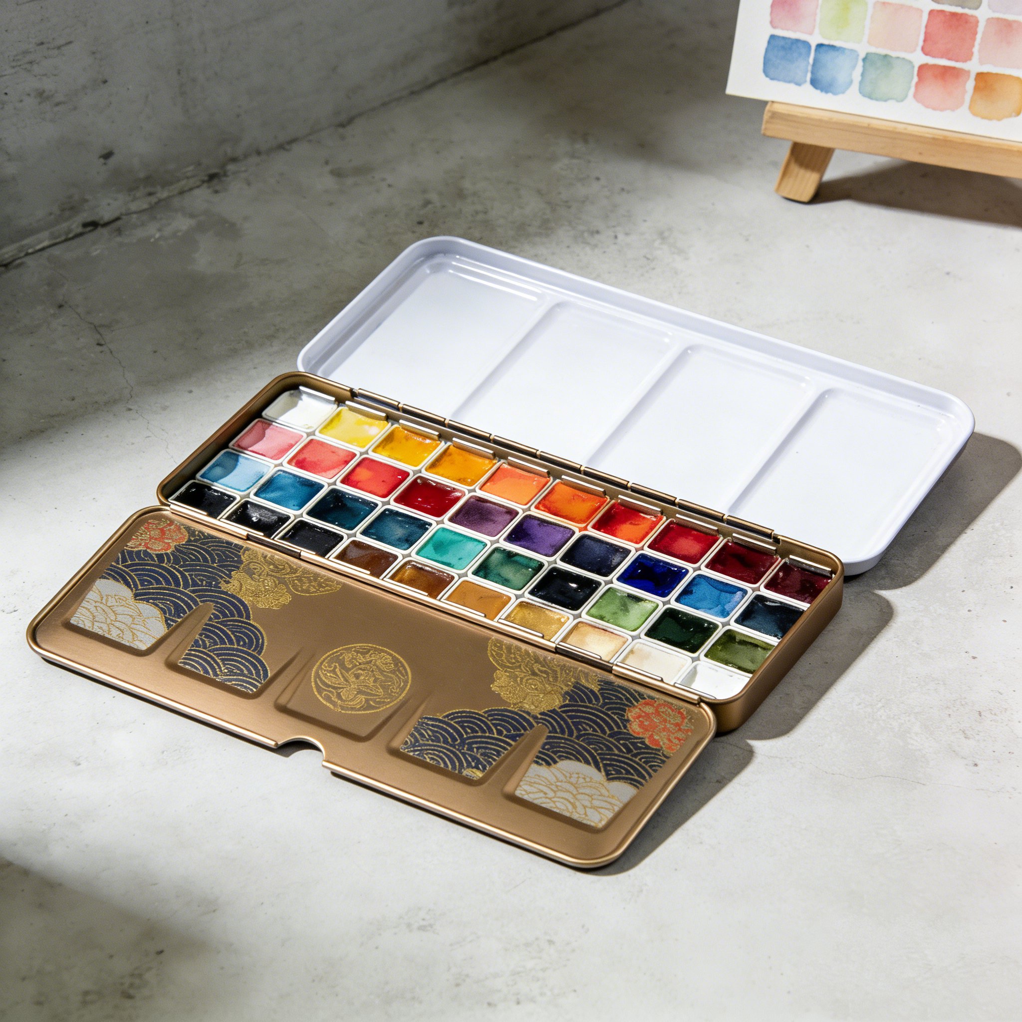豊富なカラーの水彩絵の具
