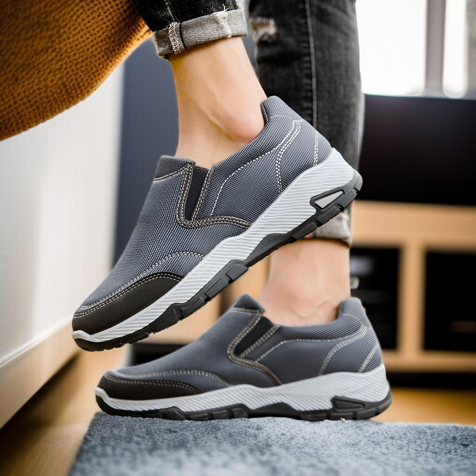 カジュアルシューズメンズ2025春新作カジュアルシューズ中高年アウトドアシューズお父さんシューズラウンドトゥ通気性スポーツシューズワンステップメンズシューズ